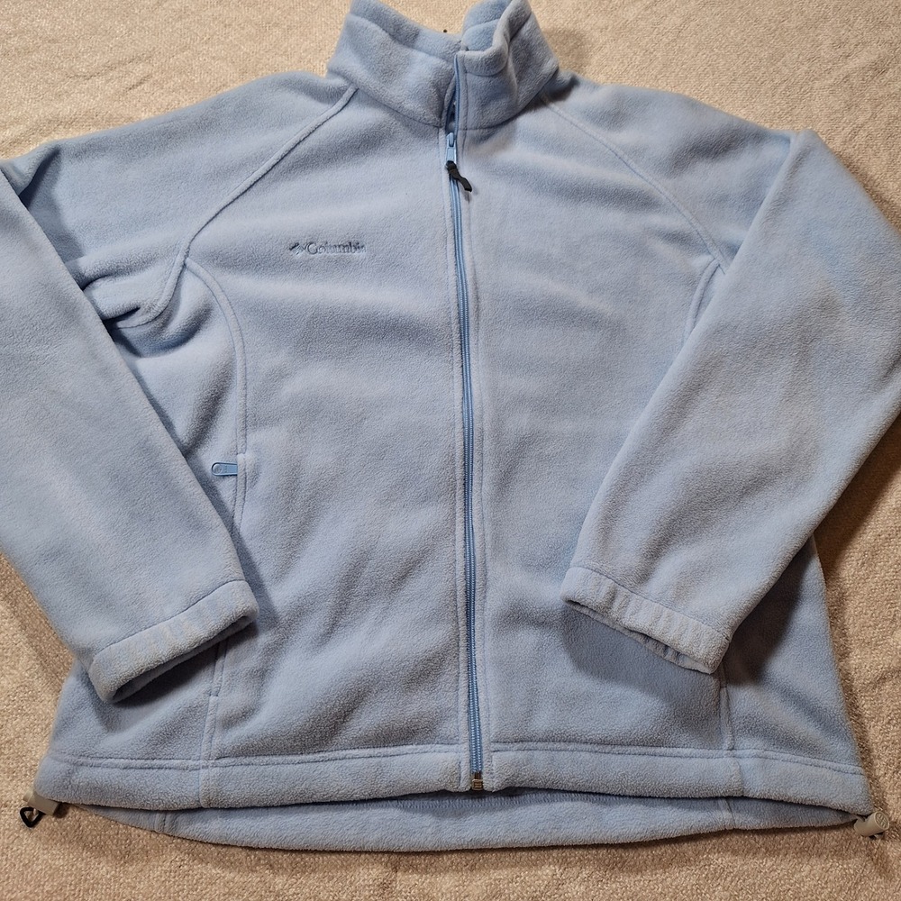 Columbia Light Baby Blue Womens Full Zip Fleece Classic Toggle  Drawtring XL